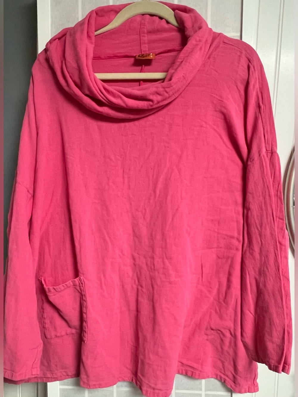 Oh My Gauze! O/S Pink Cowl Neck Cotton Crinkle Tunic Lagenlook Boho Chic Top